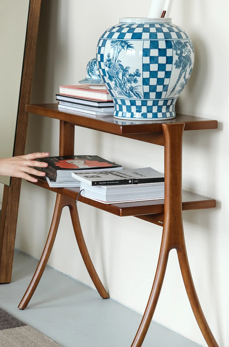 Stylish Rubber Wood Side Table with Synthetic Leather Accents – Perfect for Any Space! hrn-5258