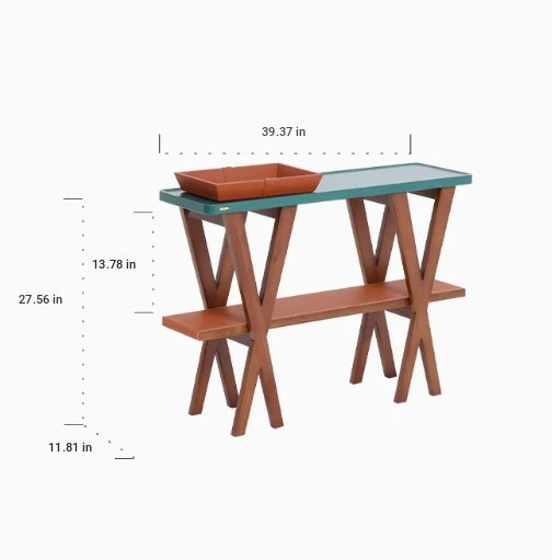Stylish Ash Wood Console Table with Multi-layer Board and Synthetic Leather Accents hrn-5260