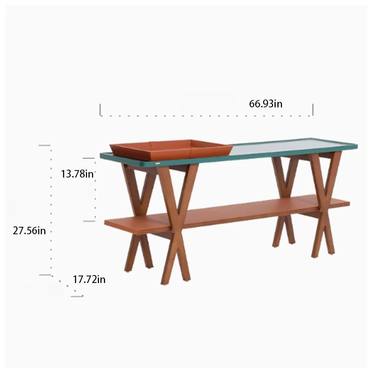 Stylish Ash Wood Console Table with Multi-layer Board and Synthetic Leather Accents hrn-5260