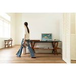 Stylish Ash Wood Console Table with Multi-layer Board and Synthetic Leather Accents hrn-5260