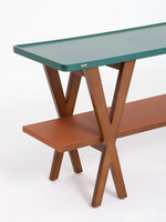 Stylish Ash Wood Console Table with Multi-layer Board and Synthetic Leather Accents hrn-5260