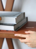 Stylish Ash Wood Console Table with Multi-layer Board and Synthetic Leather Accents hrn-5260