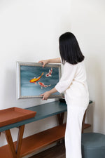 Stylish Ash Wood Console Table with Multi-layer Board and Synthetic Leather Accents hrn-5260