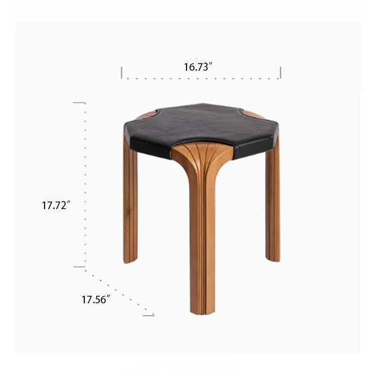 Stylish Cowhide and Ash Wood Stool - Modern Hexagonal Design for Any Space hrn-5262