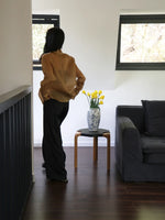 Stylish Cowhide and Ash Wood Stool - Modern Hexagonal Design for Any Space hrn-5262