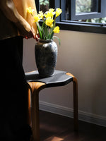 Stylish Cowhide and Ash Wood Stool - Modern Hexagonal Design for Any Space hrn-5262