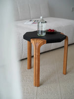 Stylish Cowhide and Ash Wood Stool - Modern Hexagonal Design for Any Space hrn-5262