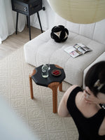 Stylish Cowhide and Ash Wood Stool - Modern Hexagonal Design for Any Space hrn-5262