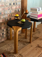 Stylish Cowhide and Ash Wood Stool - Modern Hexagonal Design for Any Space hrn-5262