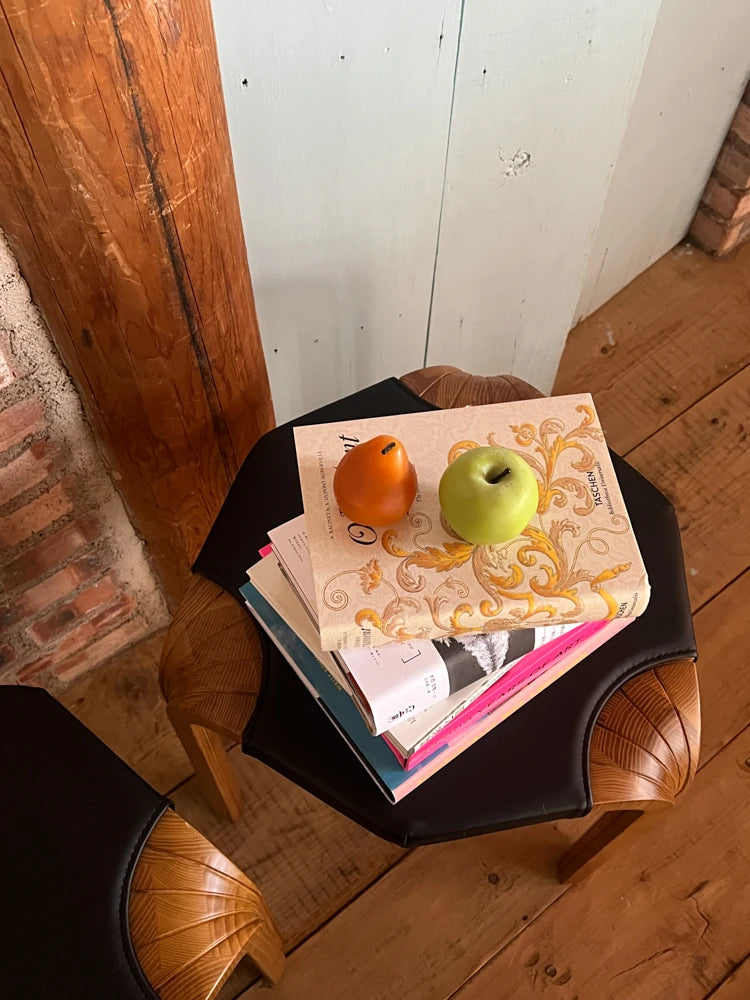 Stylish Cowhide and Ash Wood Stool - Modern Hexagonal Design for Any Space hrn-5262