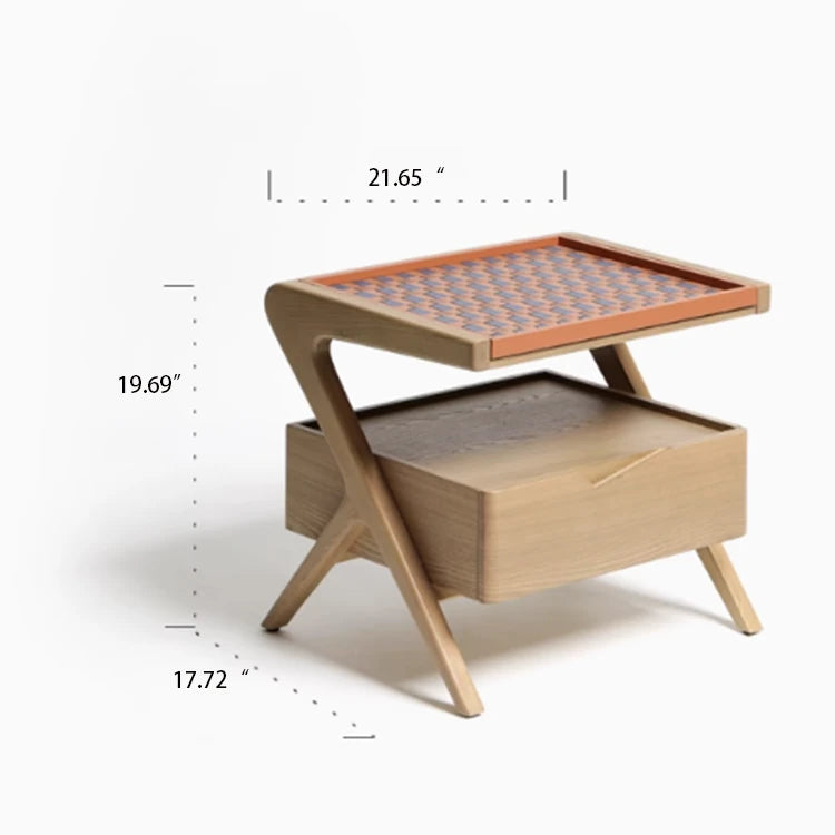 Stylish Elm Wood Nightstand with Removable Synthetic Leather Tray – Modern Multi-Functional Design hrn-5265