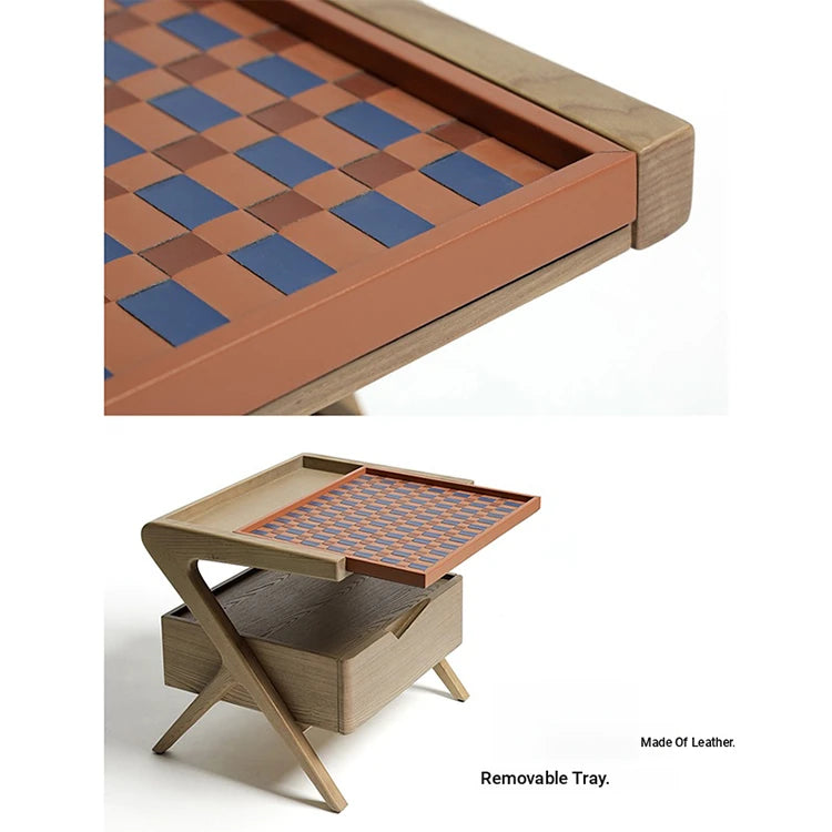 Stylish Elm Wood Nightstand with Removable Synthetic Leather Tray – Modern Multi-Functional Design hrn-5265