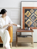 Stylish Elm Wood Nightstand with Removable Synthetic Leather Tray – Modern Multi-Functional Design hrn-5265