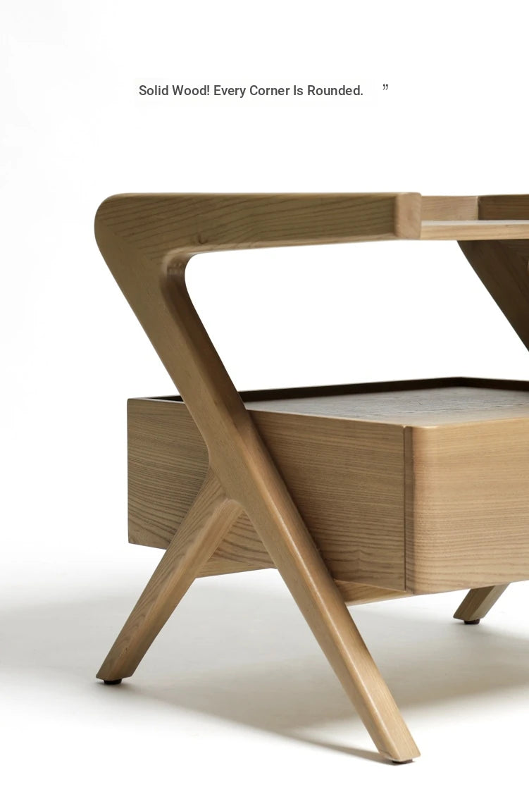 Stylish Elm Wood Nightstand with Removable Synthetic Leather Tray – Modern Multi-Functional Design hrn-5265