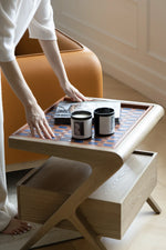 Stylish Elm Wood Nightstand with Removable Synthetic Leather Tray – Modern Multi-Functional Design hrn-5265