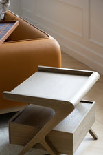 Stylish Elm Wood Nightstand with Removable Synthetic Leather Tray – Modern Multi-Functional Design hrn-5265