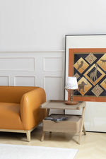 Stylish Elm Wood Nightstand with Removable Synthetic Leather Tray – Modern Multi-Functional Design hrn-5265