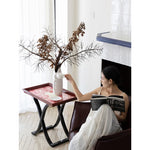 Elegant Birch Side Table with Floral Design – Modern Accent for Living Room or Bedroom hrn-5266