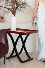 Elegant Birch Side Table with Floral Design – Modern Accent for Living Room or Bedroom hrn-5266