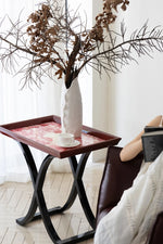 Elegant Birch Side Table with Floral Design – Modern Accent for Living Room or Bedroom hrn-5266