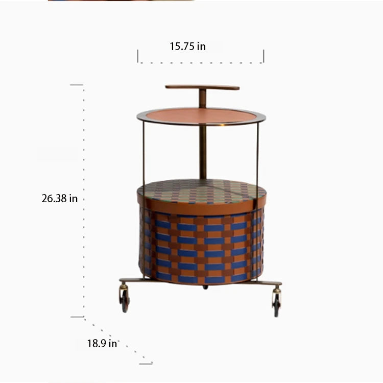 Stylish PU Leather Side Table with Stainless Steel Accents and Black Walnut Wood Base – Modern Decorative Accent for Living Room and Bedroom hrn-5267