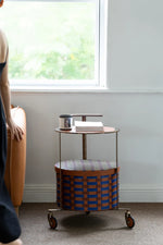 Stylish PU Leather Side Table with Stainless Steel Accents and Black Walnut Wood Base – Modern Decorative Accent for Living Room and Bedroom hrn-5267