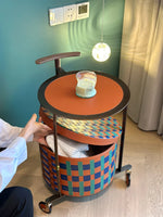 Stylish PU Leather Side Table with Stainless Steel Accents and Black Walnut Wood Base – Modern Decorative Accent for Living Room and Bedroom hrn-5267