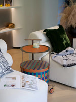 Stylish PU Leather Side Table with Stainless Steel Accents and Black Walnut Wood Base – Modern Decorative Accent for Living Room and Bedroom hrn-5267