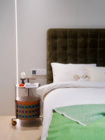 Stylish PU Leather Side Table with Stainless Steel Accents and Black Walnut Wood Base – Modern Decorative Accent for Living Room and Bedroom hrn-5267