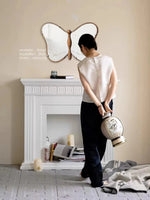 Unique Butterfly-Shaped Mirror with Solid Wood Frame - Hand-Cut Glass Design for Elegant Home Décor hrn-5268