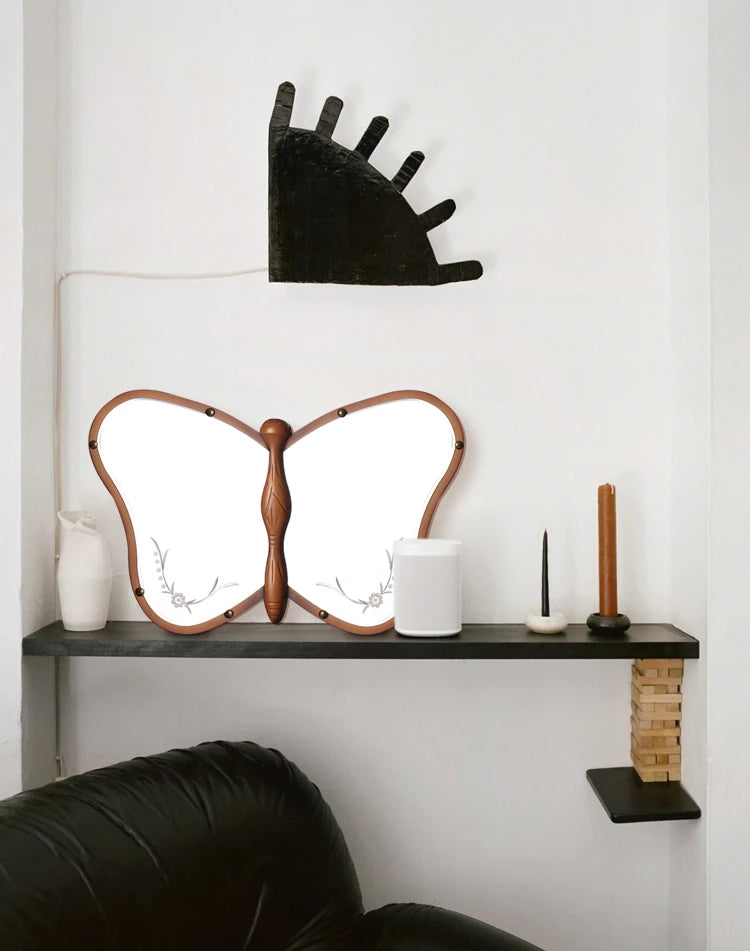 Unique Butterfly-Shaped Mirror with Solid Wood Frame - Hand-Cut Glass Design for Elegant Home Décor hrn-5268