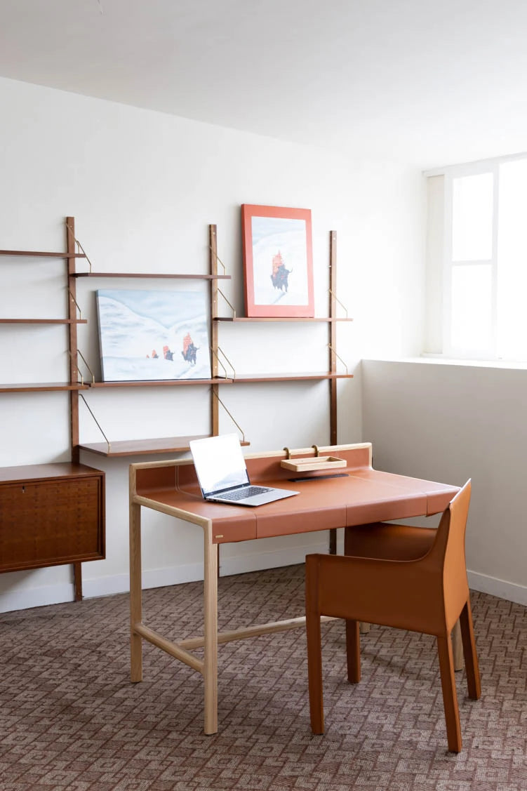 Stylish Ash Wood Computer Desk with Synthetic Leather Top - Modern Home Office Furniture hrn-5269