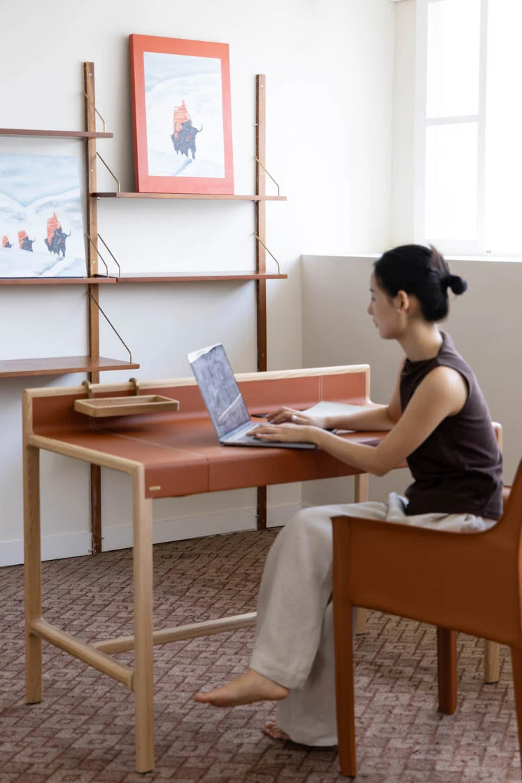 Stylish Ash Wood Computer Desk with Synthetic Leather Top - Modern Home Office Furniture hrn-5269