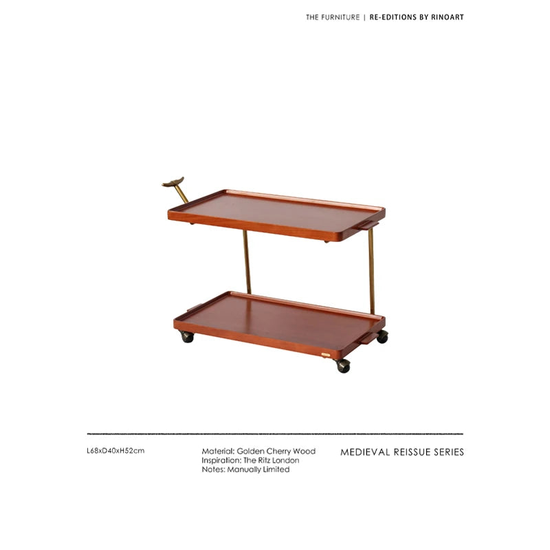 Elegant Metal and Oak Serving Cart with Copper Accents - Perfect for Entertaining hrn-5272
