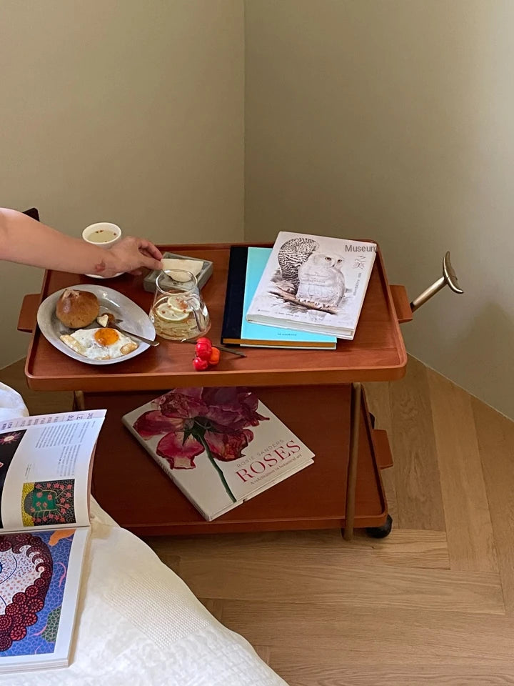 Elegant Metal and Oak Serving Cart with Copper Accents - Perfect for Entertaining hrn-5272