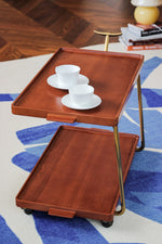 Elegant Metal and Oak Serving Cart with Copper Accents - Perfect for Entertaining hrn-5272