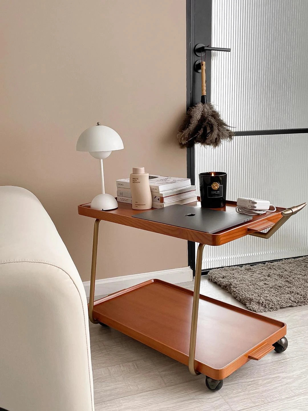 Elegant Metal and Oak Serving Cart with Copper Accents - Perfect for Entertaining hrn-5272