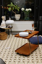 Elegant Metal and Oak Serving Cart with Copper Accents - Perfect for Entertaining hrn-5272