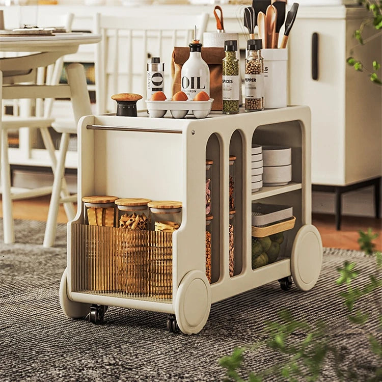 Elegant Solid Wood Tea Table with Ceramic Sintered Stone Top and Glass Shelving - Stylish Rolling Cart for Kitchen and Living Room Storage hrvr-5083