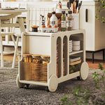 Elegant Solid Wood Tea Table with Ceramic Sintered Stone Top and Glass Shelving - Stylish Rolling Cart for Kitchen and Living Room Storage hrvr-5083