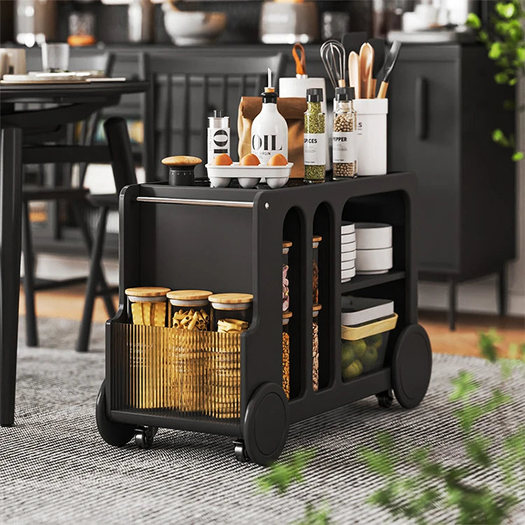 Elegant Solid Wood Tea Table with Ceramic Sintered Stone Top and Glass Shelving - Stylish Rolling Cart for Kitchen and Living Room Storage hrvr-5083