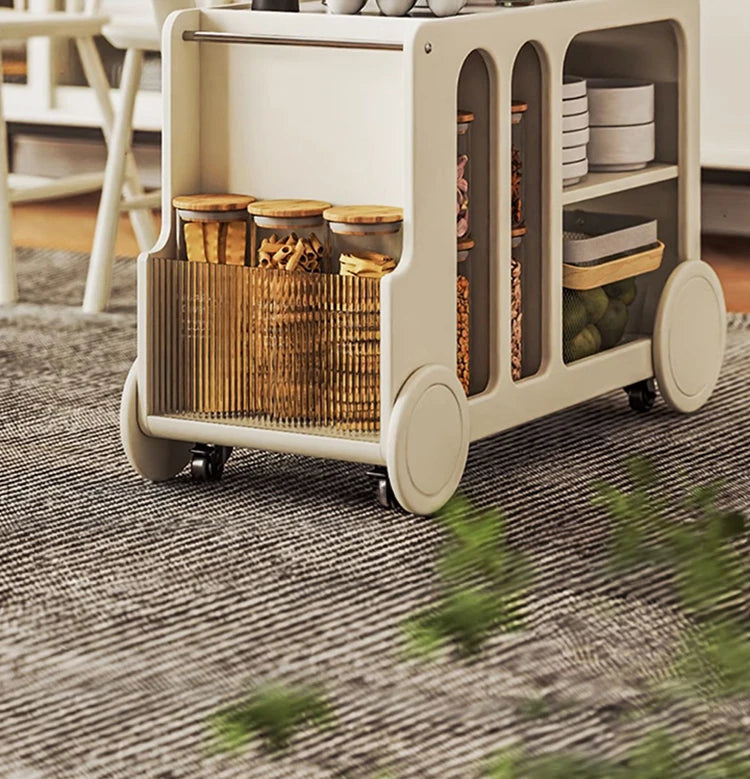 Elegant Solid Wood Tea Table with Ceramic Sintered Stone Top and Glass Shelving - Stylish Rolling Cart for Kitchen and Living Room Storage hrvr-5083