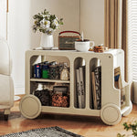 Elegant Solid Wood Tea Table with Ceramic Sintered Stone Top and Glass Shelving - Stylish Rolling Cart for Kitchen and Living Room Storage hrvr-5083