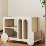 Elegant Solid Wood Tea Table with Ceramic Sintered Stone Top and Glass Shelving - Stylish Rolling Cart for Kitchen and Living Room Storage hrvr-5083