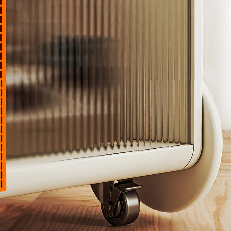 Elegant Solid Wood Tea Table with Ceramic Sintered Stone Top and Glass Shelving - Stylish Rolling Cart for Kitchen and Living Room Storage hrvr-5083