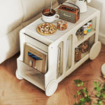 Elegant Solid Wood Tea Table with Ceramic Sintered Stone Top and Glass Shelving - Stylish Rolling Cart for Kitchen and Living Room Storage hrvr-5083