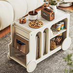 Elegant Solid Wood Tea Table with Ceramic Sintered Stone Top and Glass Shelving - Stylish Rolling Cart for Kitchen and Living Room Storage hrvr-5083