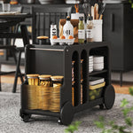 Elegant Solid Wood Tea Table with Ceramic Sintered Stone Top and Glass Shelving - Stylish Rolling Cart for Kitchen and Living Room Storage hrvr-5083