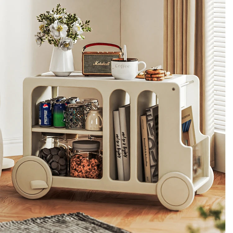 Elegant Solid Wood Tea Table with Ceramic Sintered Stone Top and Glass Shelving - Stylish Rolling Cart for Kitchen and Living Room Storage hrvr-5083