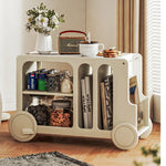 Elegant Solid Wood Tea Table with Ceramic Sintered Stone Top and Glass Shelving - Stylish Rolling Cart for Kitchen and Living Room Storage hrvr-5083